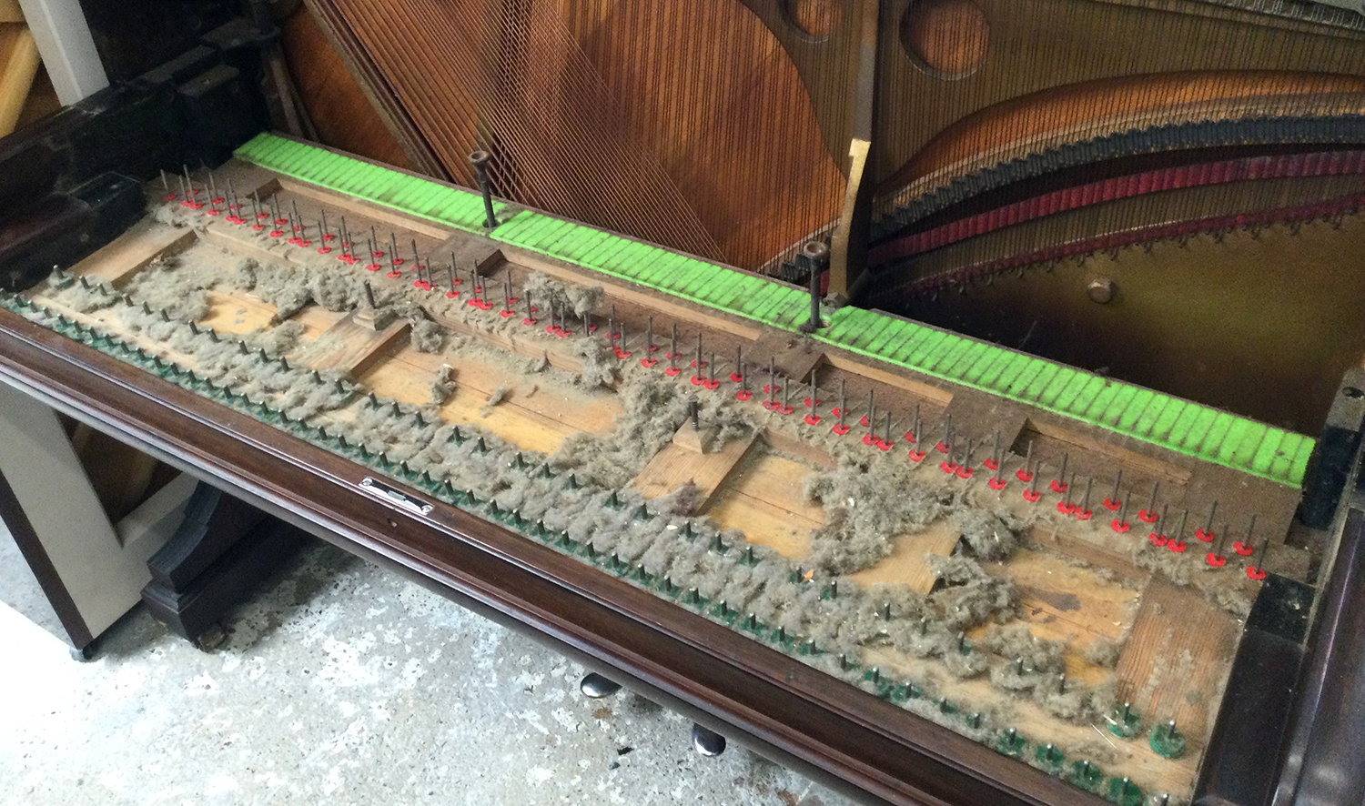 Piano before cleaning - with fluff